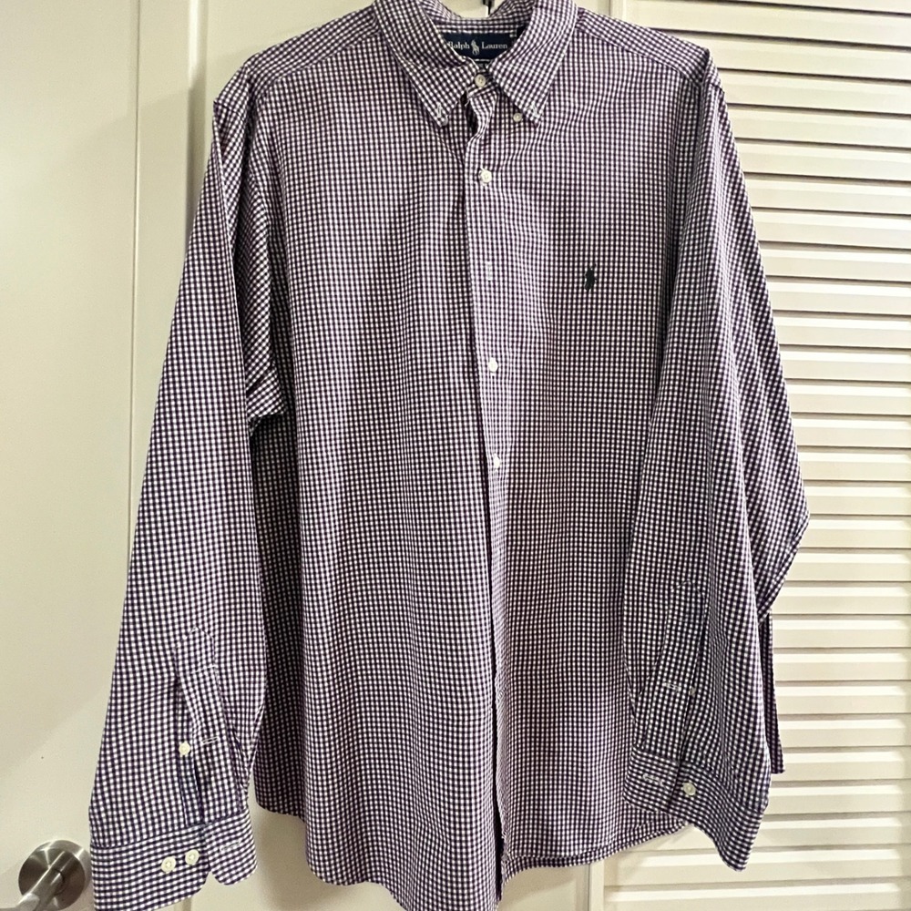 Ralph Lauren Button Down Shirt Mens XL Purple Gingham Good Classic Fit Pony